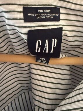 GAP White Shirt with Dark Green Horizontal Stripes